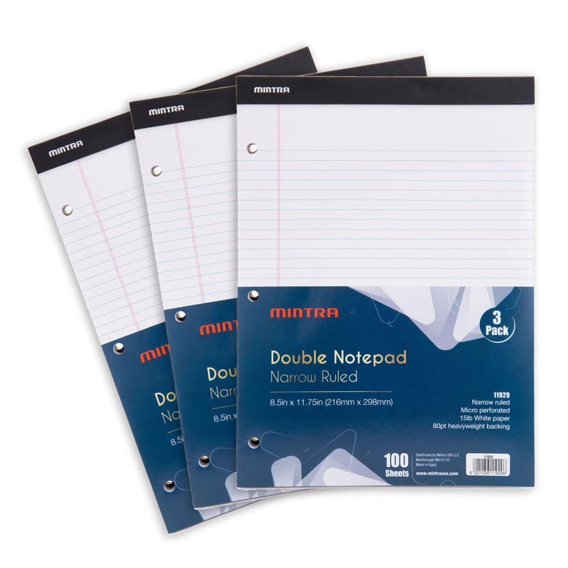 Mintra Office Legal Pads (Double Pad 3pk (White), 8.5in x 11in (Narrow Ruled)) - Image 1